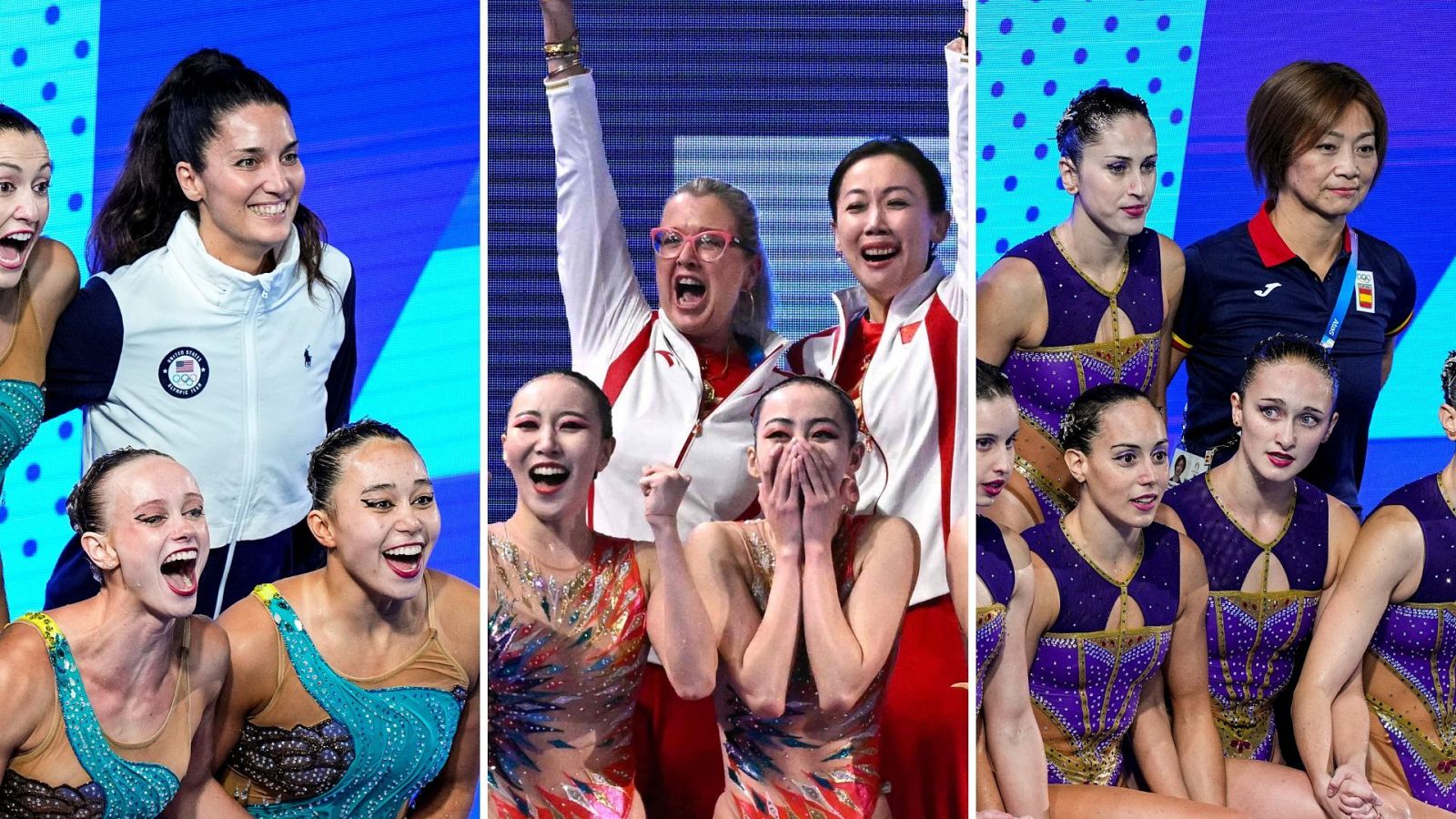 Andrea Fuentes, Anna Tarrés y Mayuko Fujiki, entrenadoras de natación artística de los equipos medallistas en París 2024
