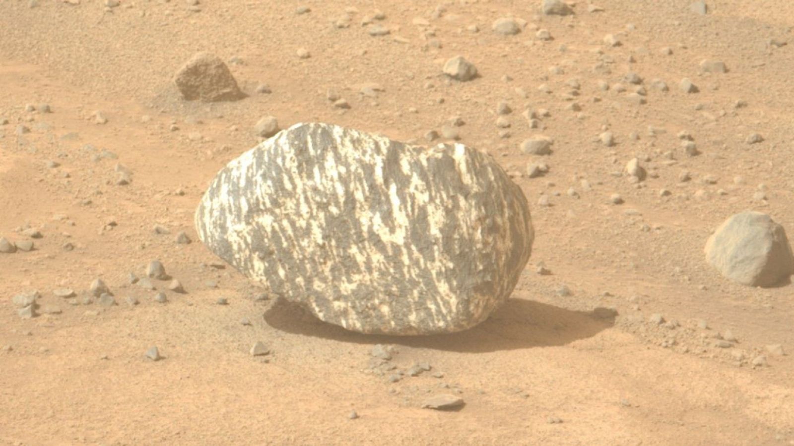 El rover de la NASA capturó una imagen de la roca con rayas blancas y negras.