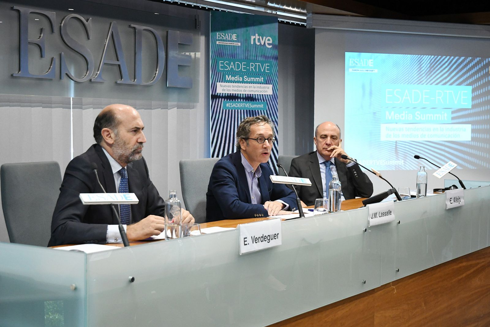 Enrique Verdeguer, José Mª Lassalle y Enrique Alejo durante la inauguración de la ESADE-RTVE Media Summit