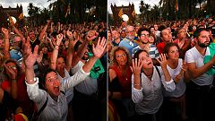 Decepción entre los miles de independentistas congregados junto al Parlament tras escuchar a Puigdemont