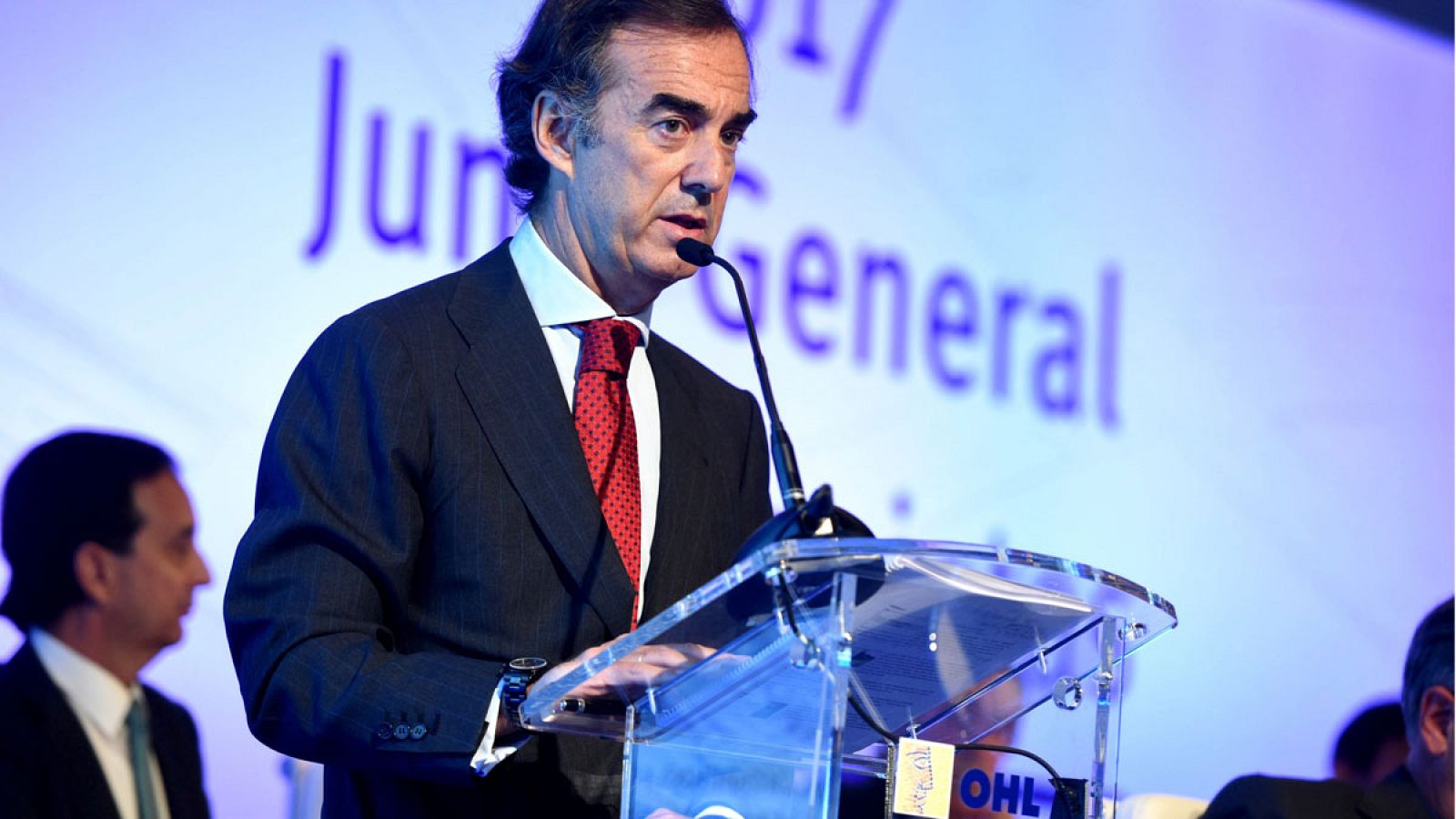 El presidente de OHL, Juan Villar-Mir de Fuentes, durante su intervención en la Junta General de Accionistas de mayo 2017