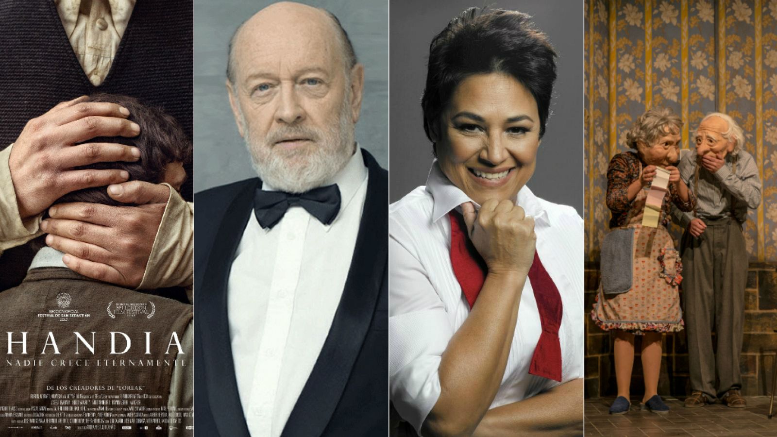 Cartel de la película "Handia", Marcos Mundstock, Gema Corredera  y la obra "Solitudes" de Kulunka Teatro