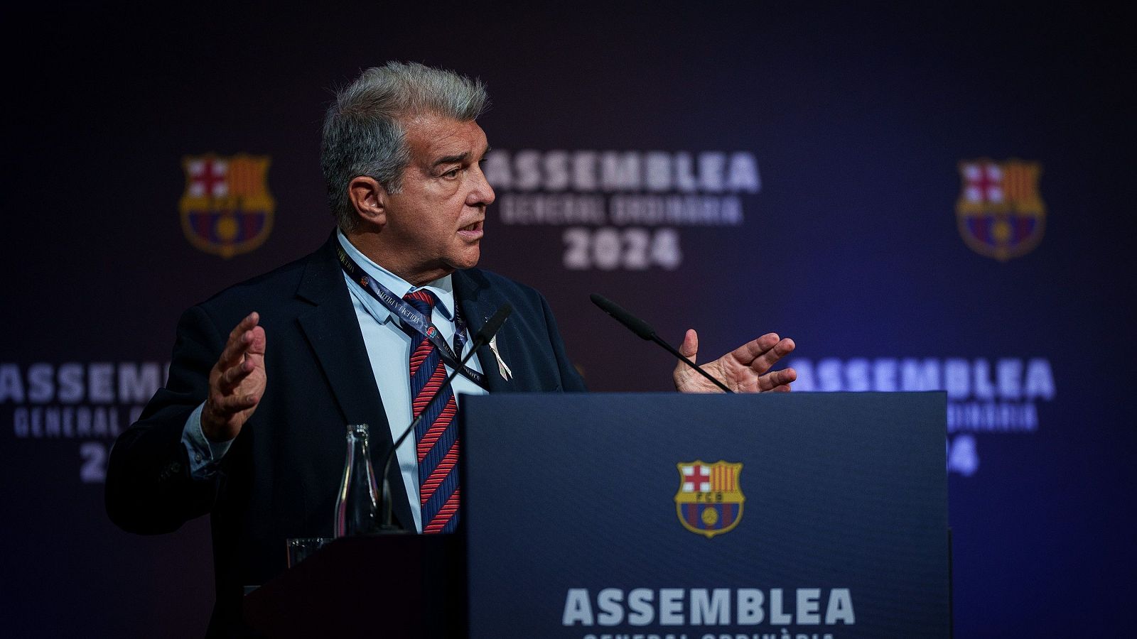 Joan Laporta en la asamblea general ordinaria del FC Barcelona.