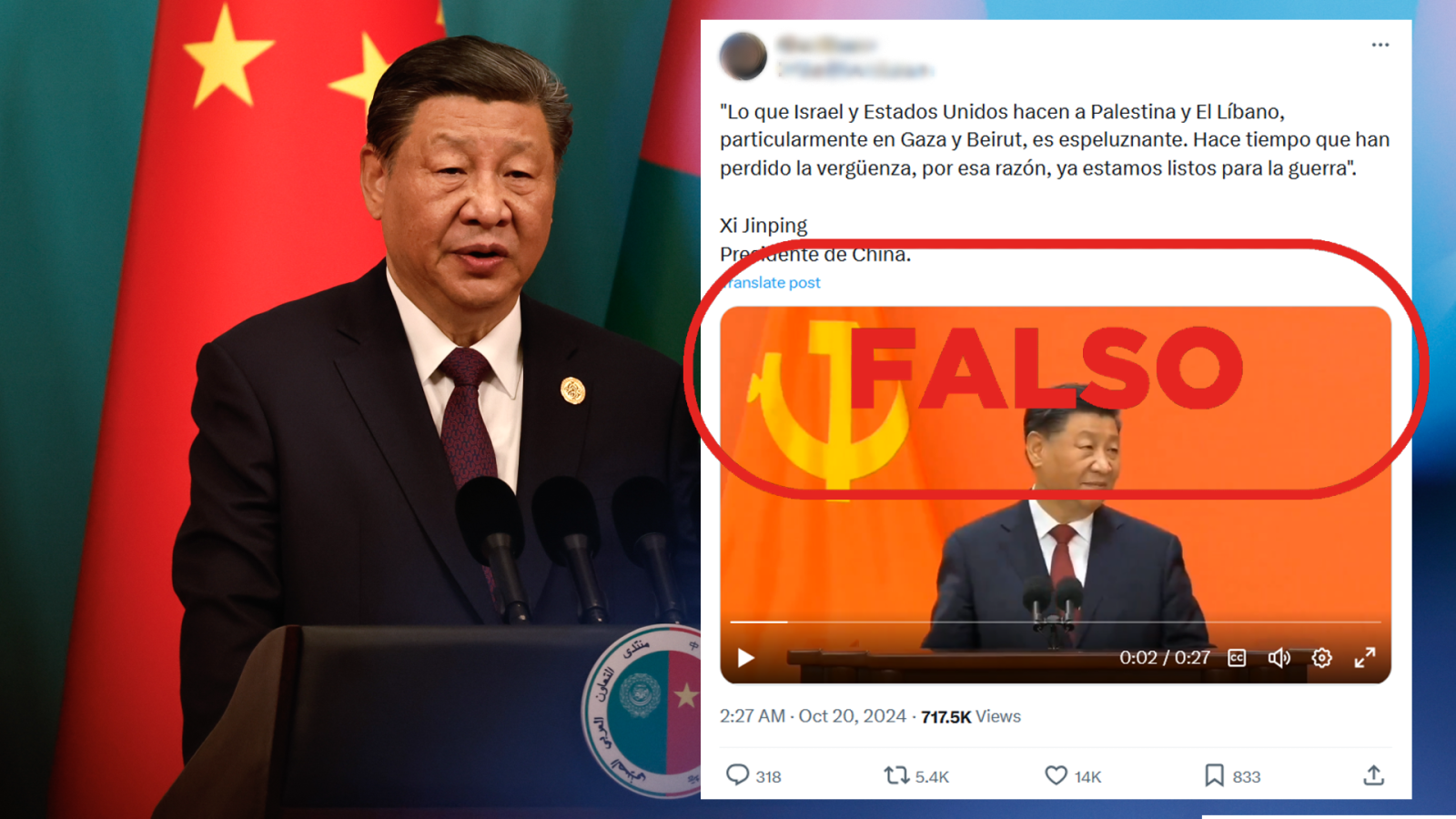 Xi Jinping no ha dicho que en China están "listos para la guerra" contra EE. UU. e Israel