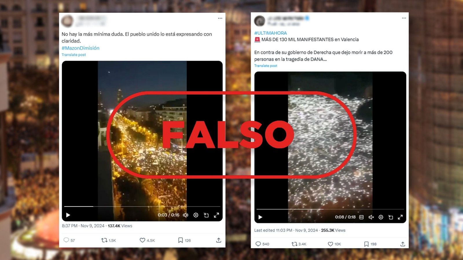 RTVE desmiente que la imagen de una manifestación multitudinaria sea contra Carlos Mazón, aclarando que es de Cataluña en 2017.