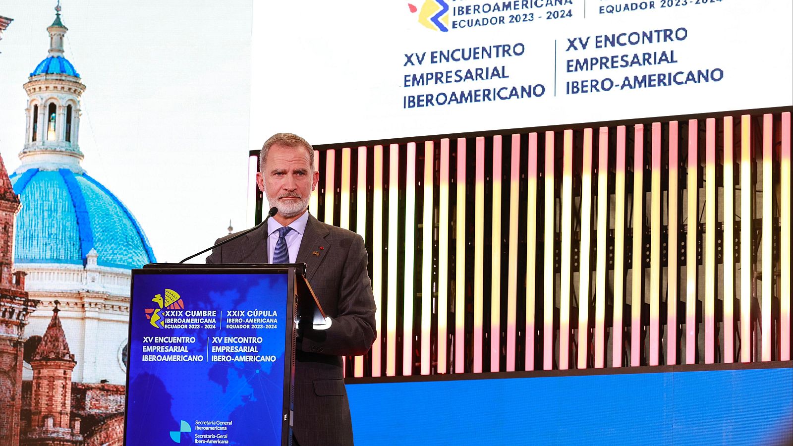 El Rey Felipe VI durante el XV Encuentro Empresarial Iberoamericano en Cuenca (Ecuador)