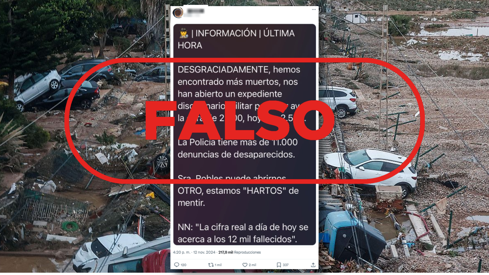 La cifra de fallecidos tras la DANA en Valencia no es de 12.000 personas