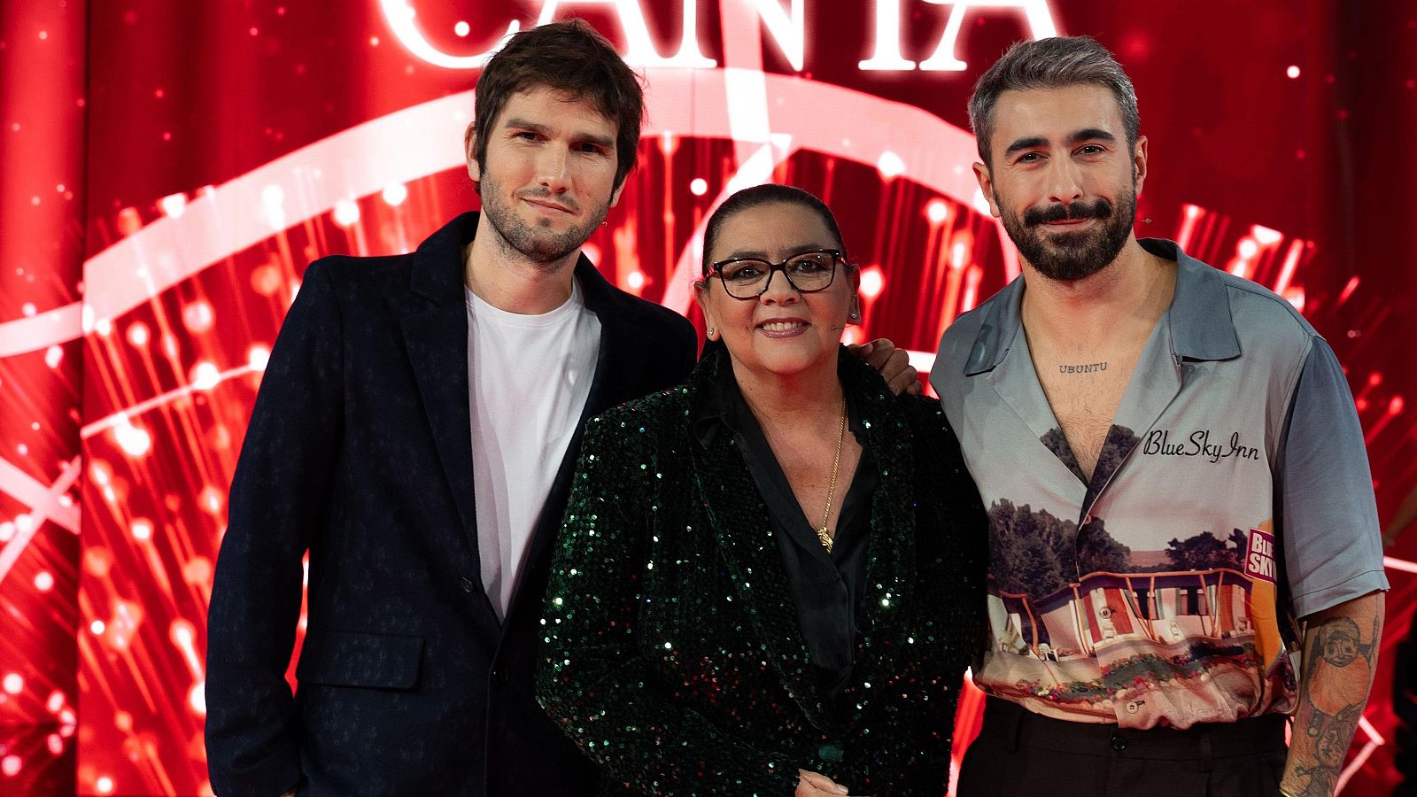 Lucas Vidal, María del Monte y Rayden en el plató de La Bien Cantá
