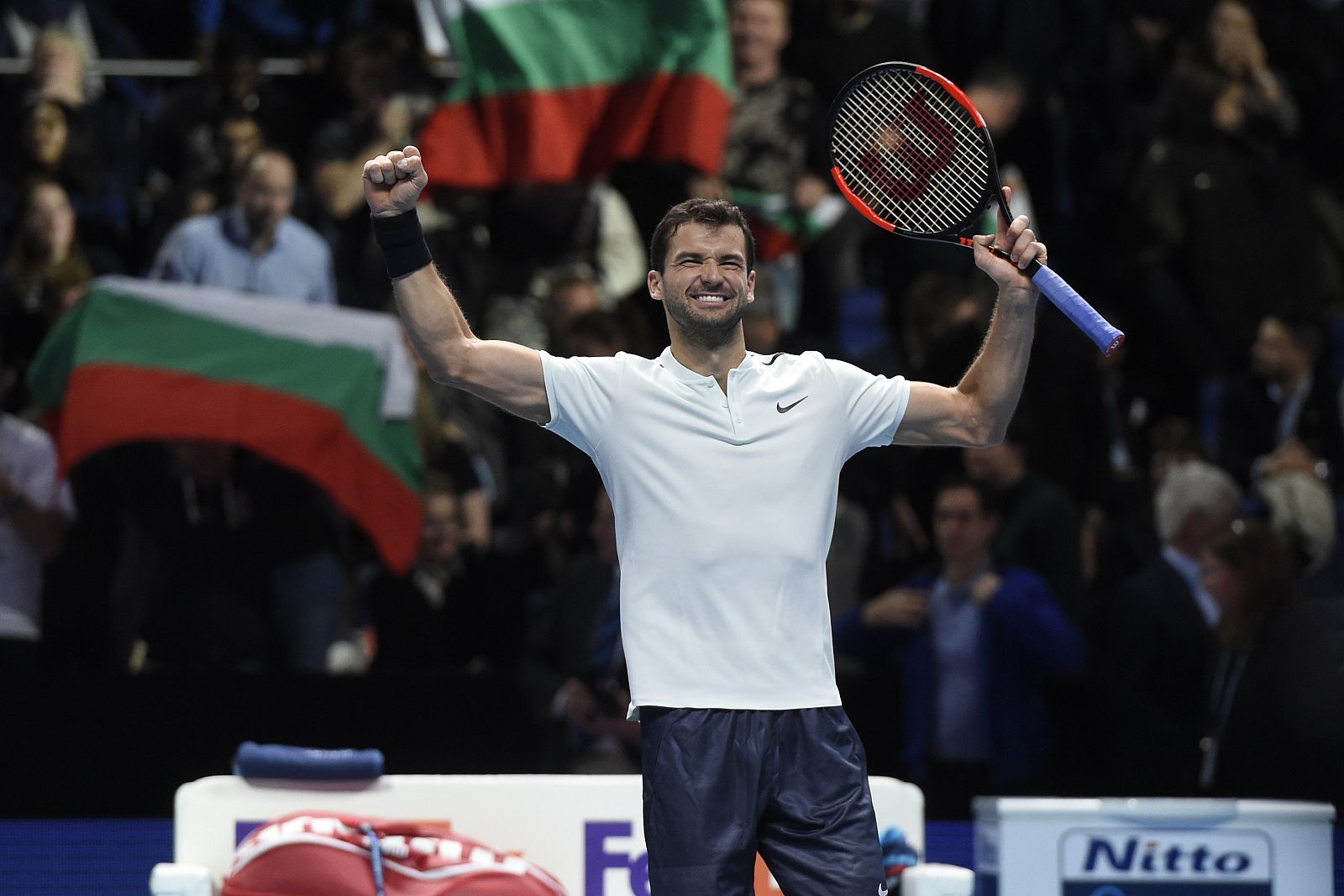 Dimitrov celebra su victoria ante Pablo Carreno Busta.