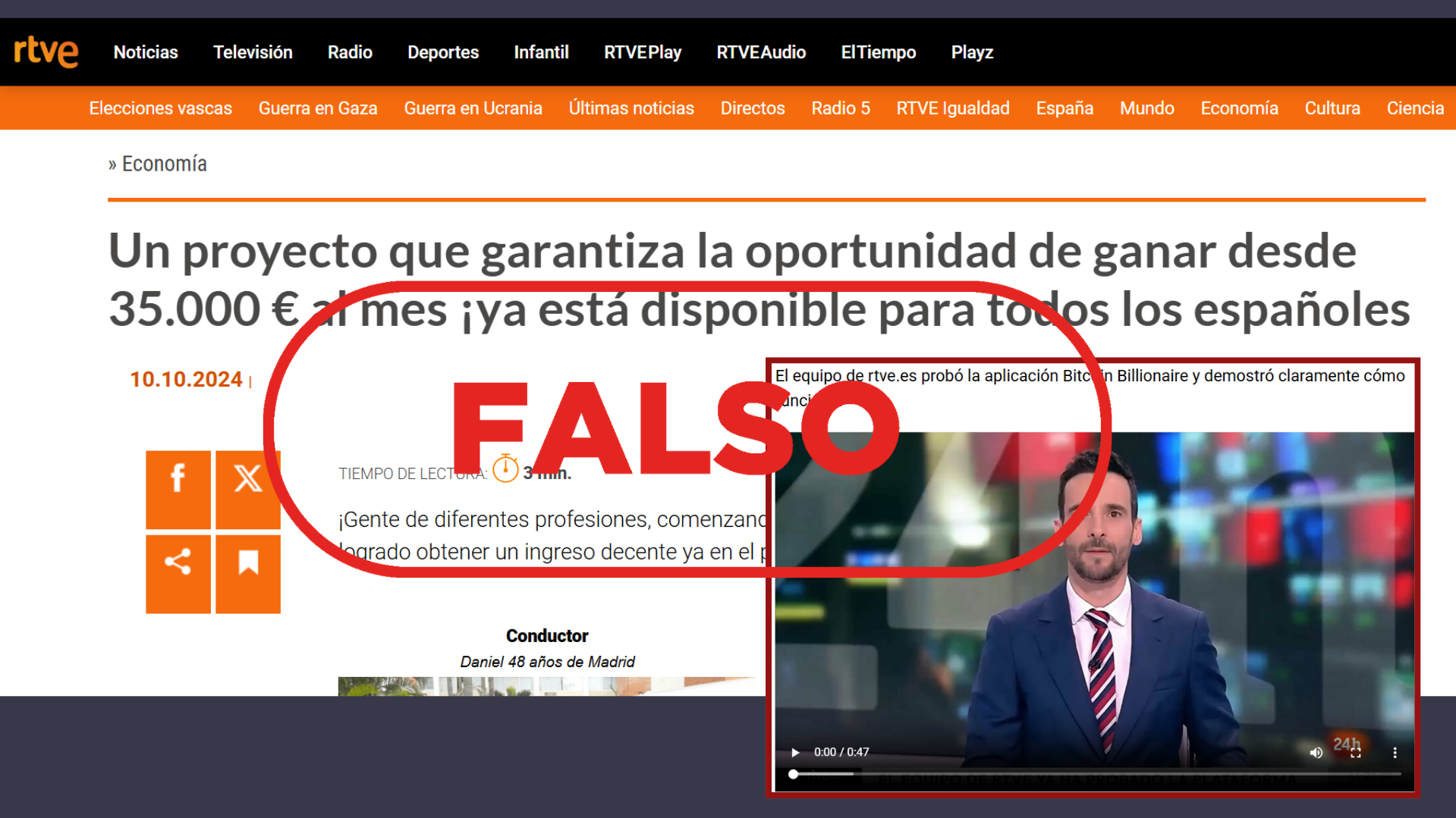 RTVE no promociona la plataforma Bitcoin Billionaire, es falso