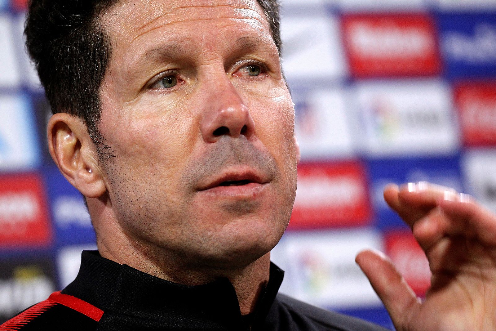 El entrenador del Atlético de Madrid, Diego Pablo Simeone, durante la rueda de prensa.