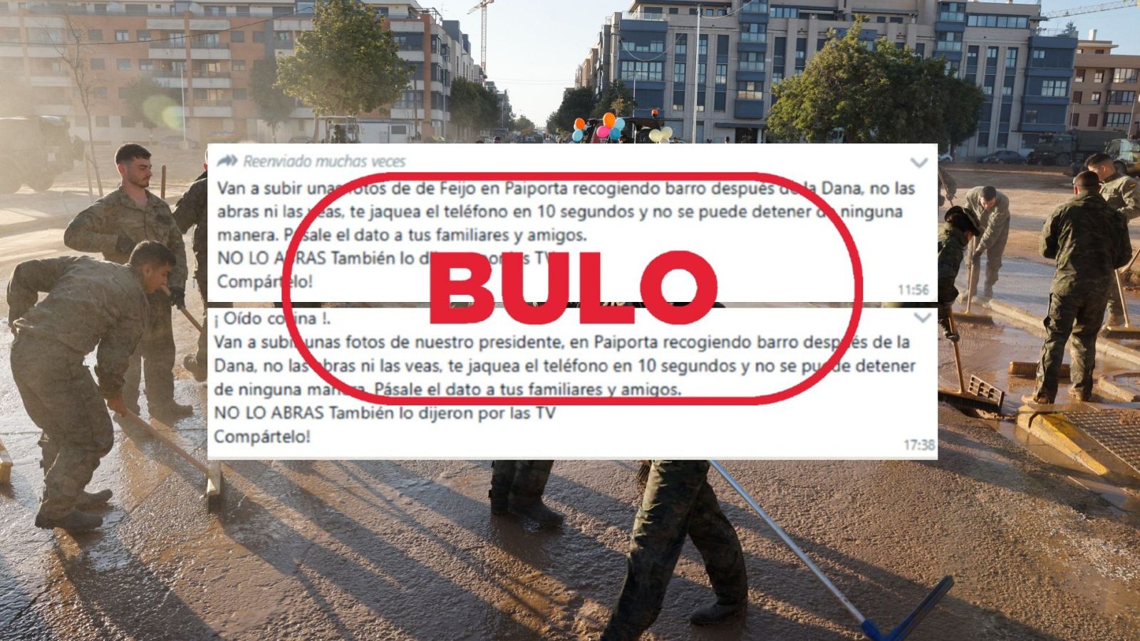 Unas fotos de Sánchez y Feijóo limpiando barro en la DANA no te hackean el móvil