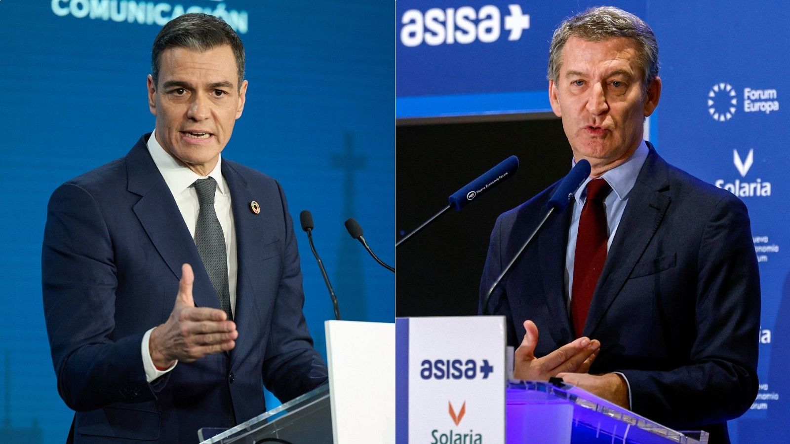 El presidente del Gobierno, Pedro Sánchez, y el líder de la oposición, Alberto Núñez Feijóo.