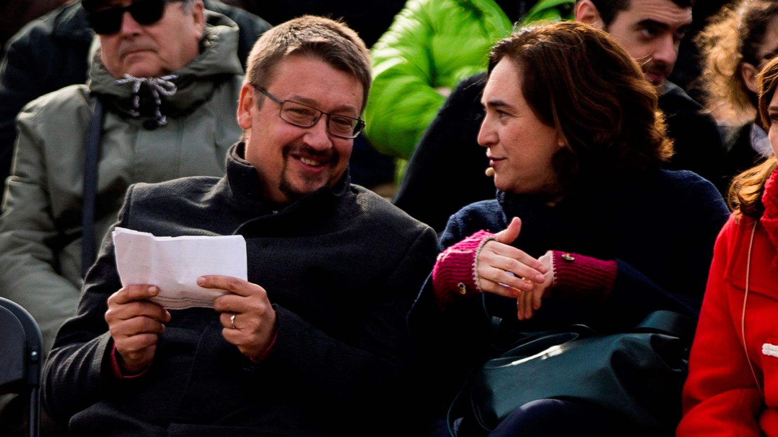 La alcaldesa de Barcelona Ada Colau y el candidato de Cataluña en Comú-Podem (CatECP) a las elecciones catalanas, Xavier Domènech