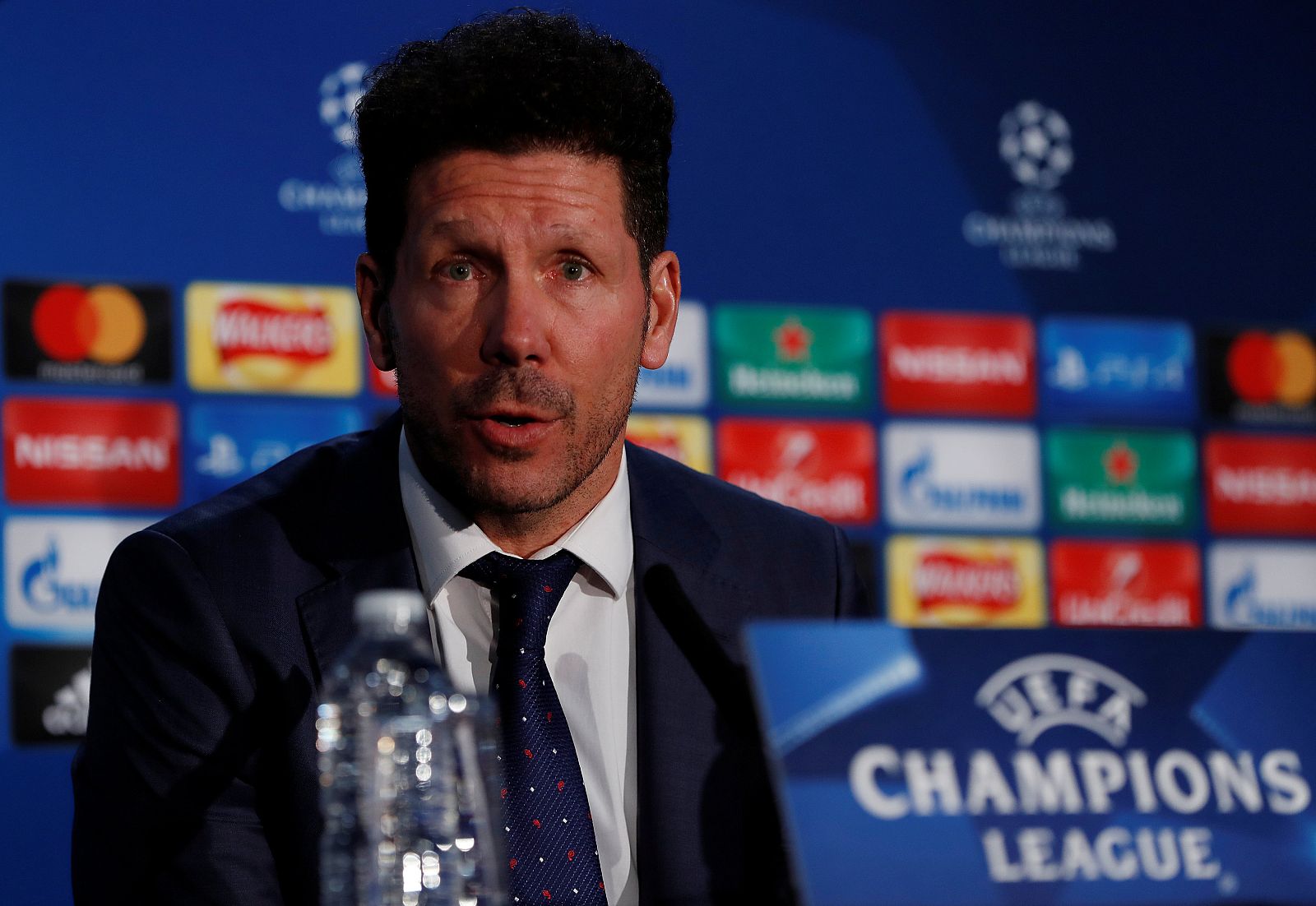 El entrenador del Atlético de Madrid, Diego Pablo Simeone, durante la rueda de prensa previa al partido.