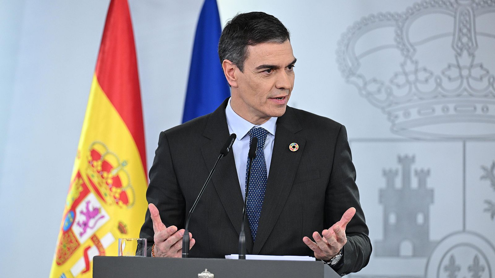 El president del Govern, Pedro Sánchez, aquest dimarts durant la roda de premsa per a explicar l'acord amb Junts