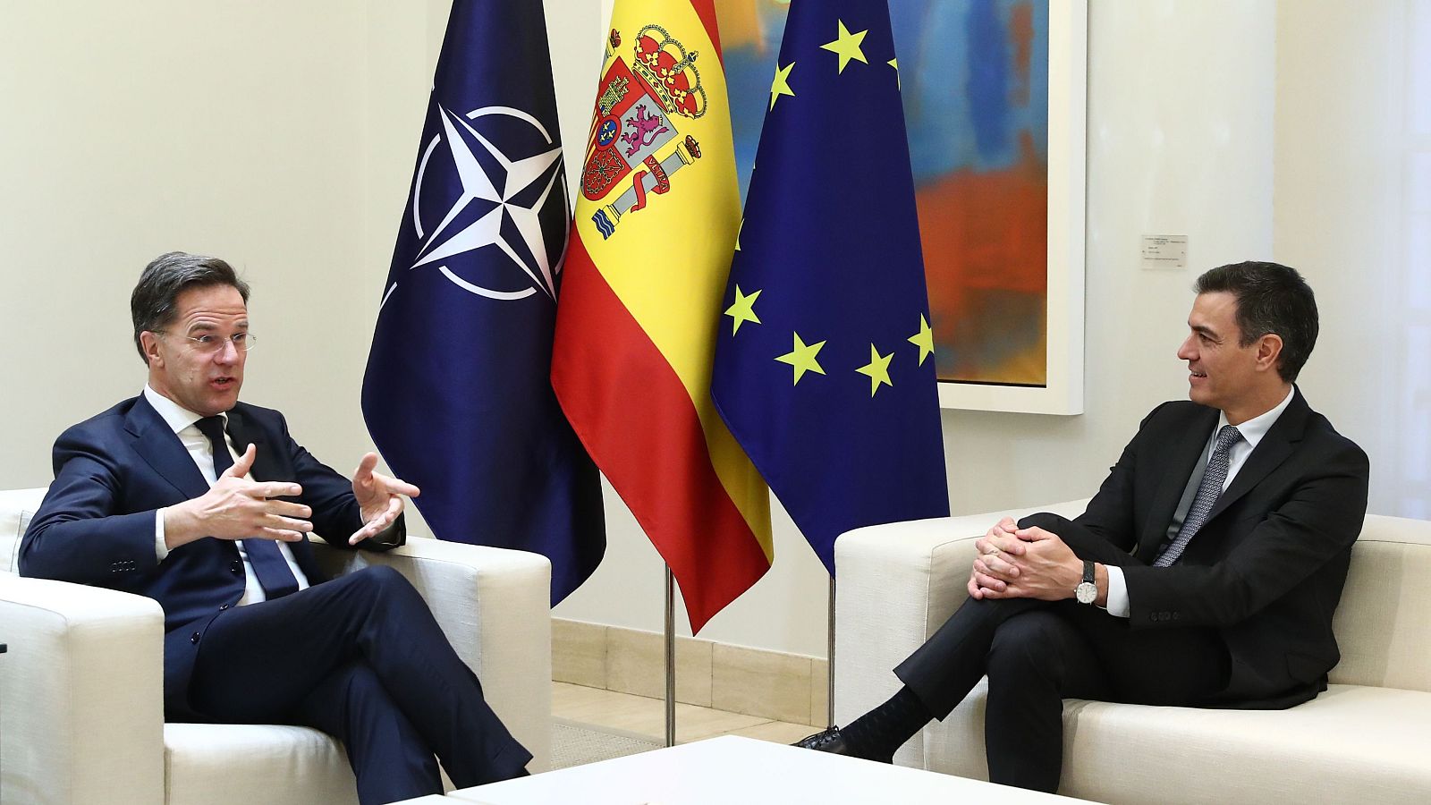 El presidente del Gobierno, Pedro Sánchez, y el secretario general de la OTAN, Mark Rutte