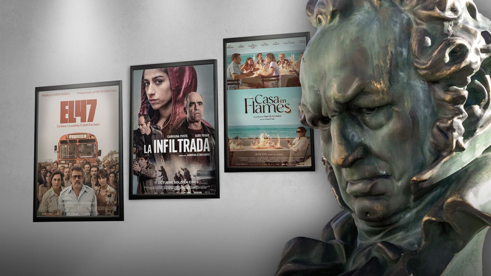 Carteles de las películas 'El 47', 'La infiltrada' y 'Casa en llamas', películas españolas favoritas en los Goya 2025