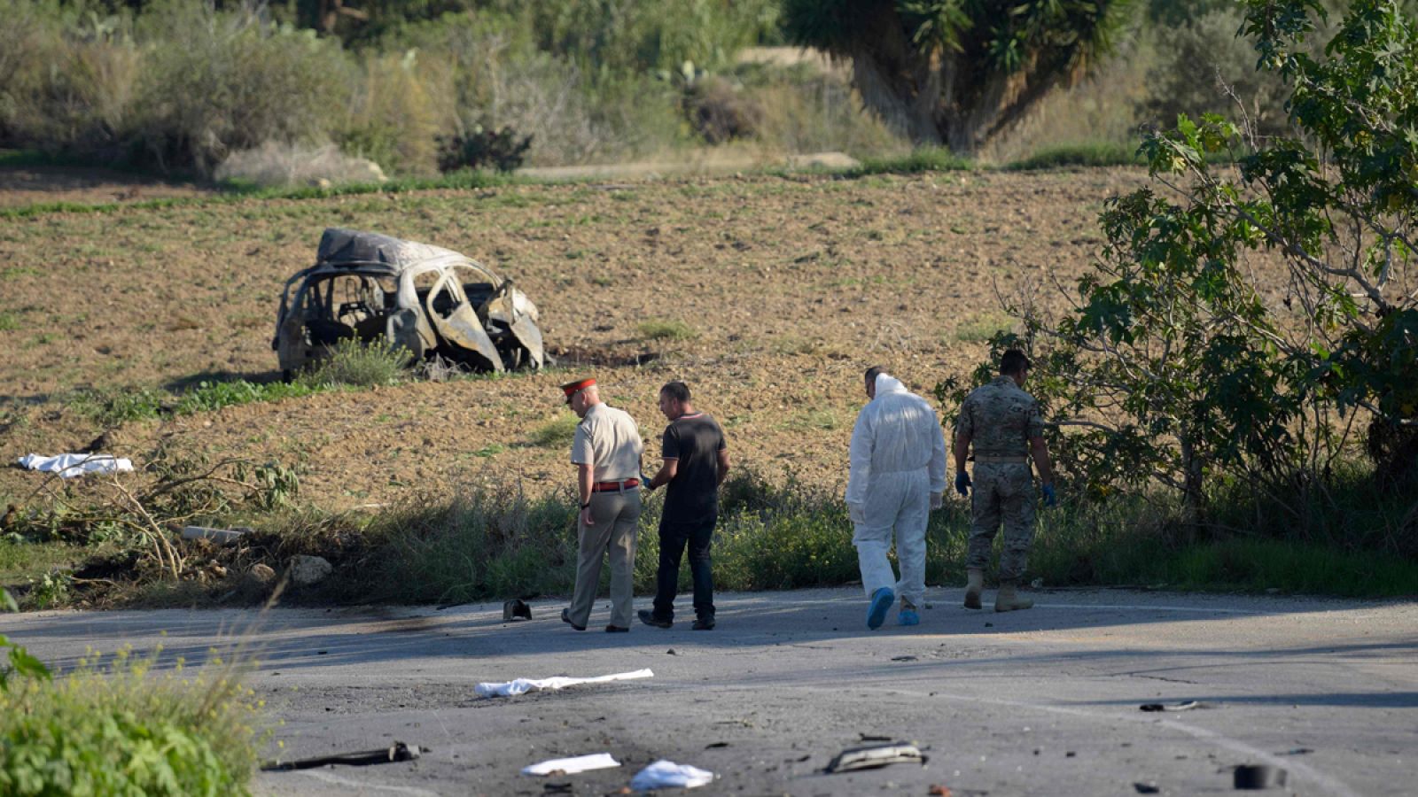 Imagen de los restos del coche de la periodista maltesa