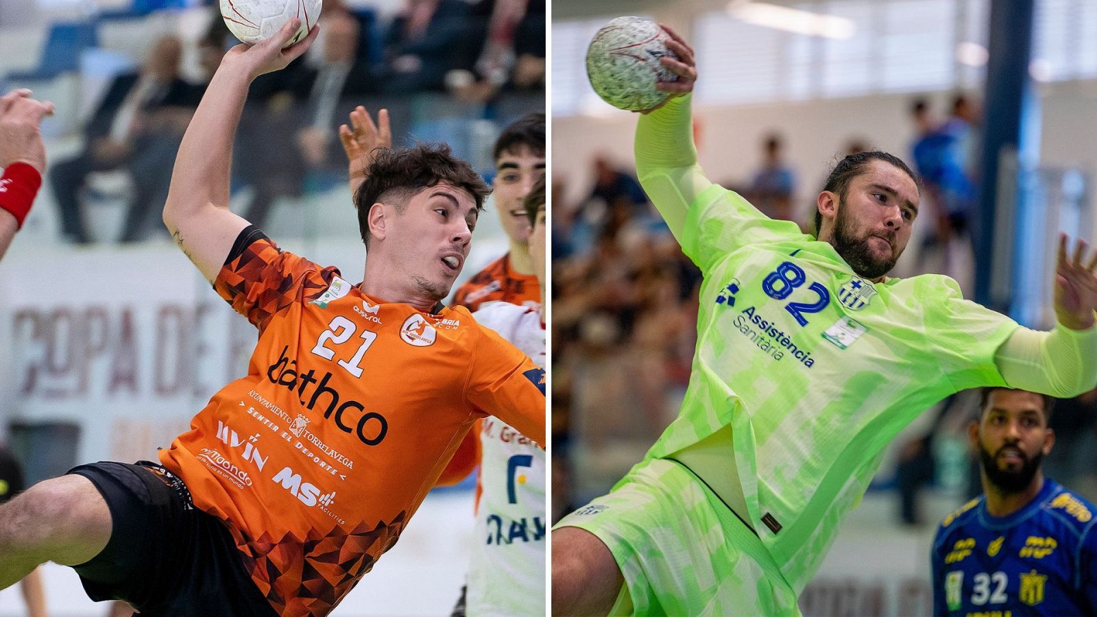 Fotocomposición con Isidoro Martínez (i) y Luis Frade, dos de los jugadores más destacados del BM Torrelavega y el FC Barcelona en la Copa de España de balonmano