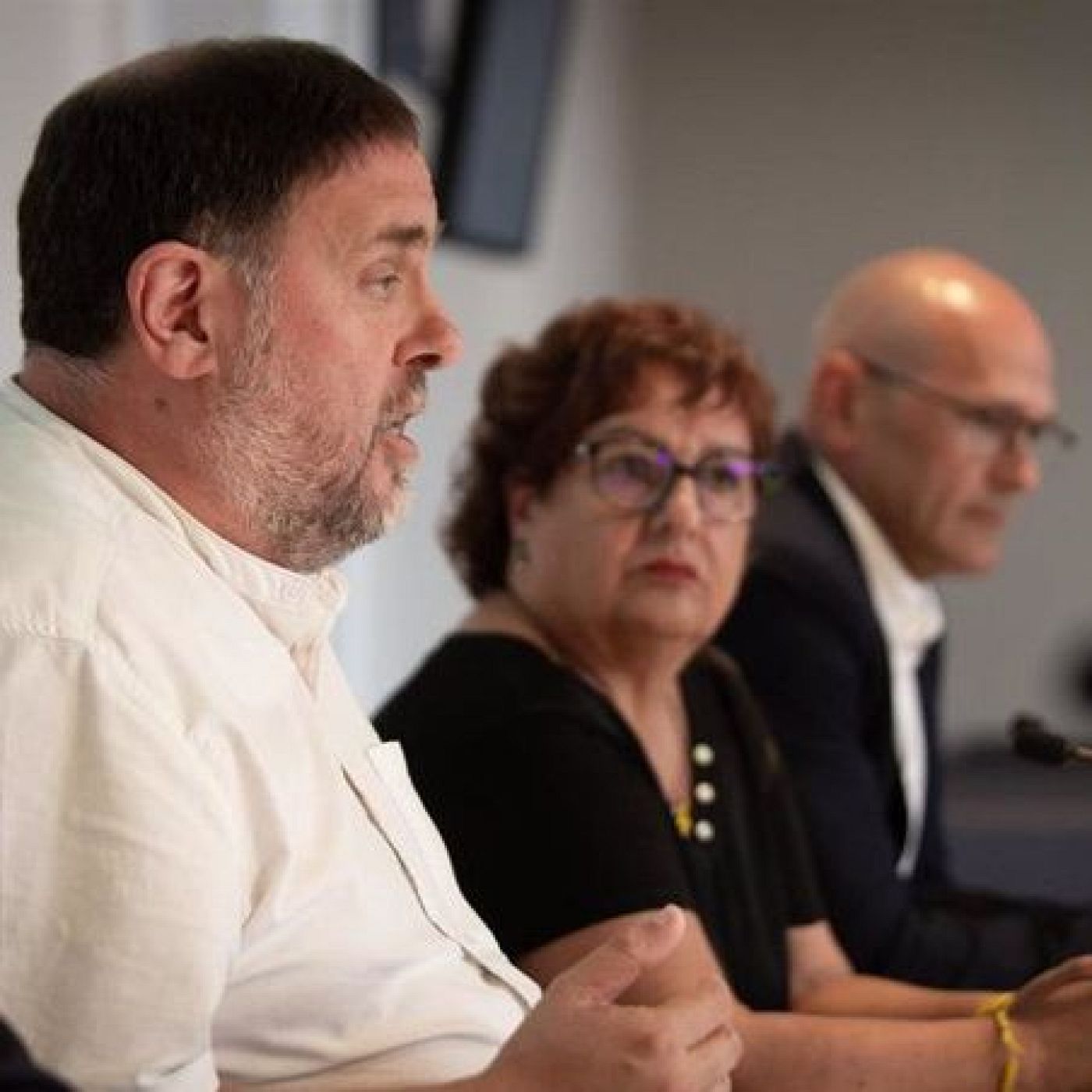Roda de premsa d'Oriol Junqueras, Montserrat Bassa i Raül Romeva