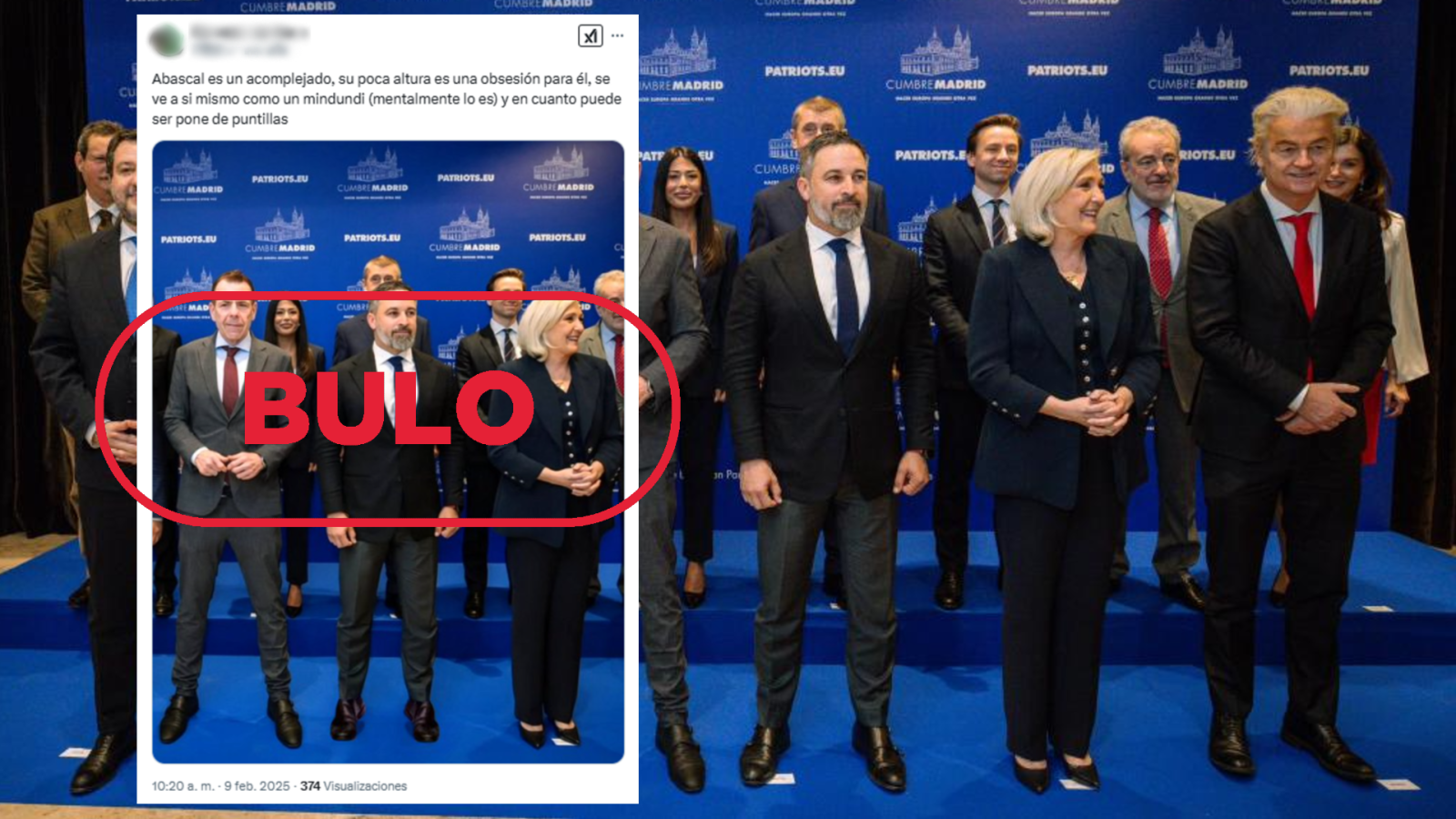 Cumbre Patriots | Esta foto de Abascal posando de puntillas está manipulada