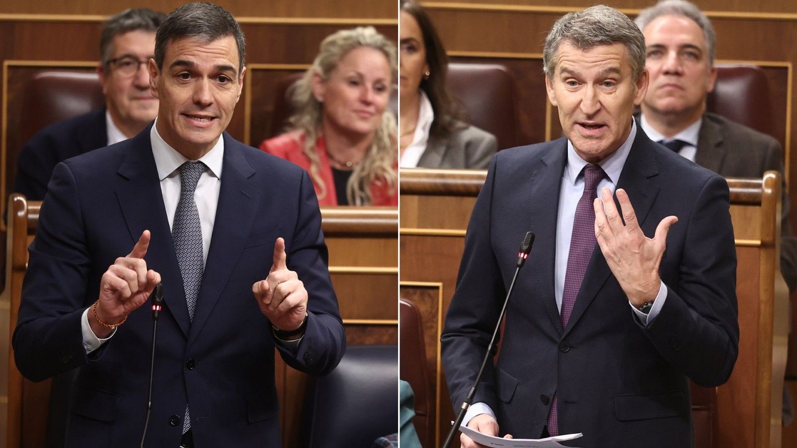 Barómetro CIS febrero 2025: Pedro Sánchez y Alberto Núñez Feijóo, en el Congreso de los Diputados.
