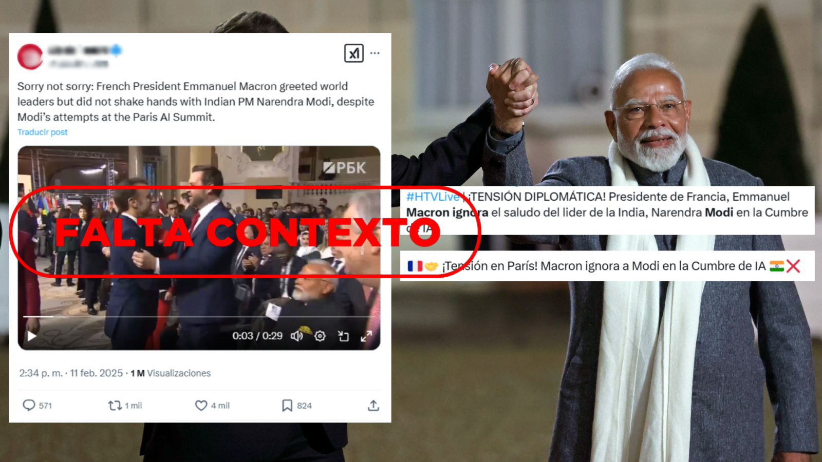 Macron sí saludó a Narendra Modi en la cumbre de IA en París