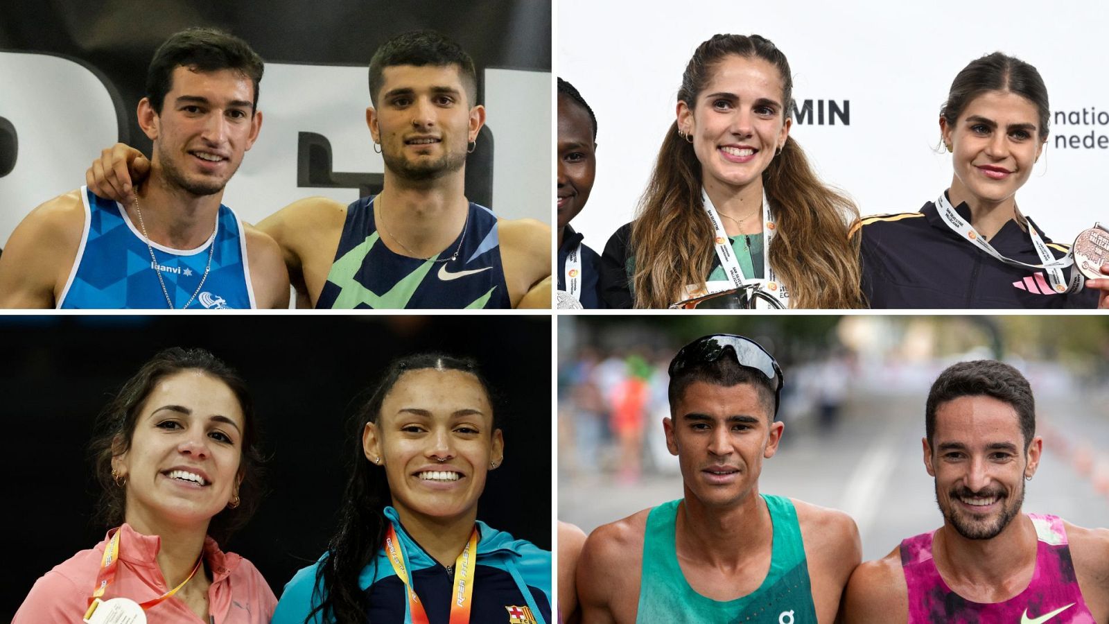 De izquierda a derecha y arriba abajo, fotocomposición con imágenes de Quique Llopis y Asier Martínez; Marta Gacía y Águeda Marqués; Maribel Sánchez y Jael Bestué; Mohamed Attaoui e Ignacio Fontes.