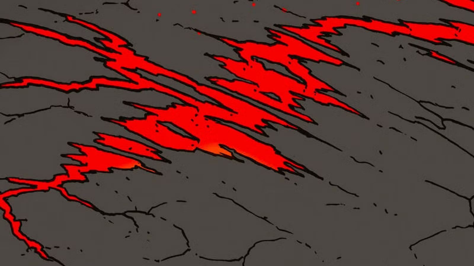 Viñeta de cómic con fondo oscuro y grietas rojas brillantes, evocando lava o magma.  Atmósfera de peligro.