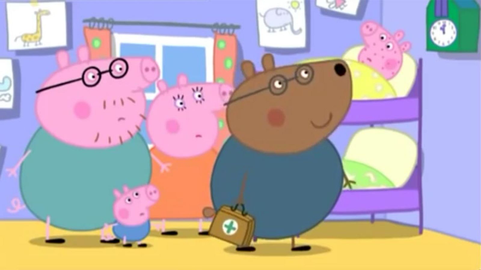 El doctor Brown Bear visita a Peppa PIg.