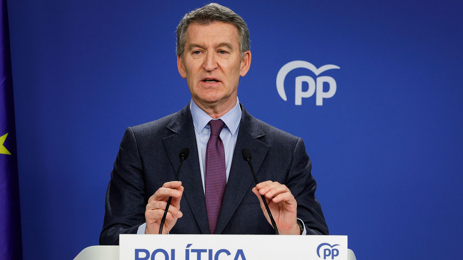 El líder del PP, Alberto Núñez Feijóo en rueda de prensa