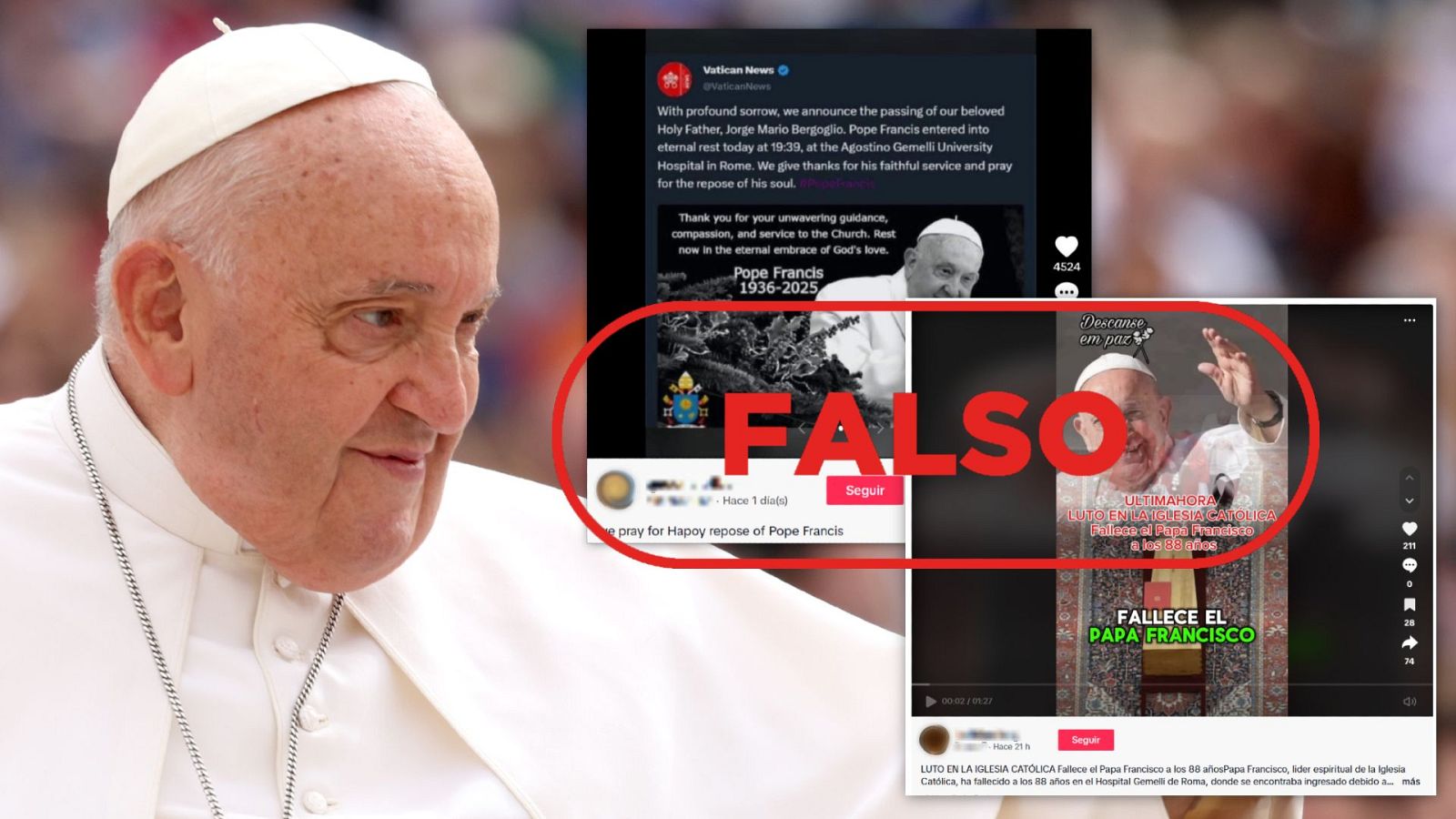 El papa Francisco no ha muerto a 26 de febrero de 2025, es falso