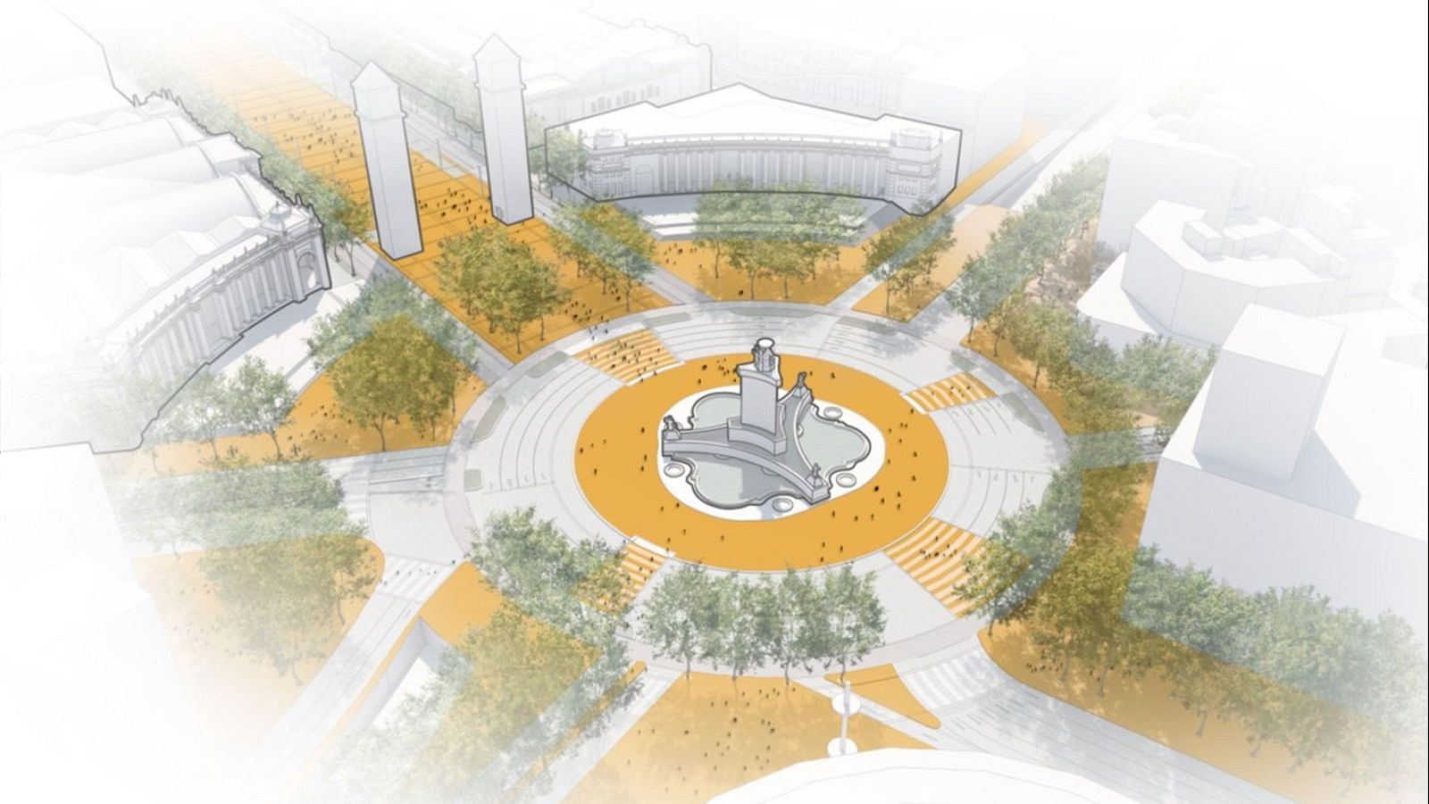 Render de com seria el nou eix de vianants a la plaça Espanya | ACN