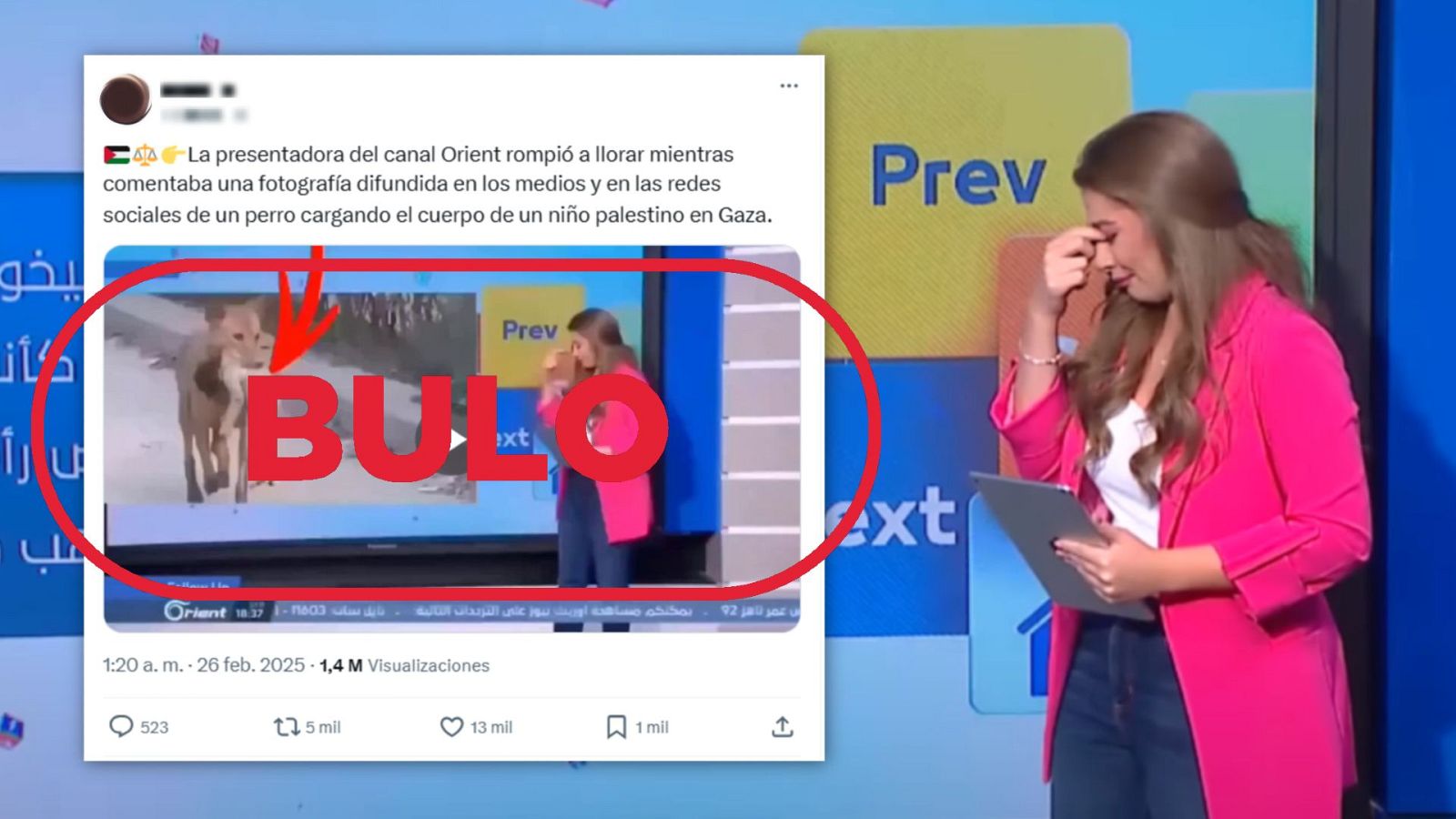 No es una presentadora llorando por la muerte de un niño en Gaza, es un bulo