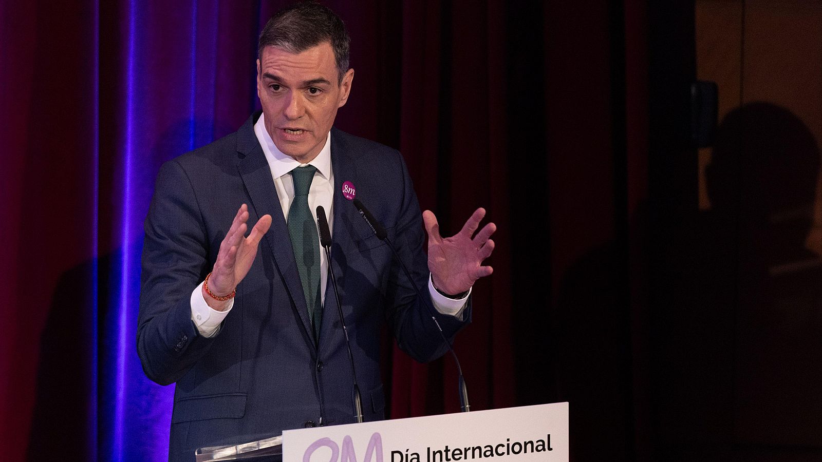 El presidente del Gobierno, Pedro Sánchez, en la clausura del acto institucional por el Día Internacional de las Mujeres