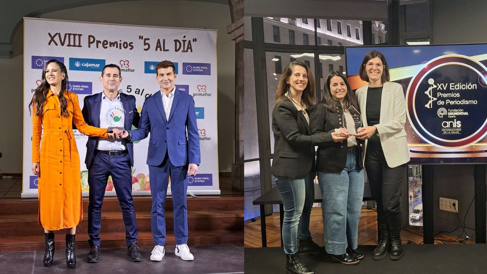 Los premiados 'Saber vivir' y 'De seda y hierro', con su galardón