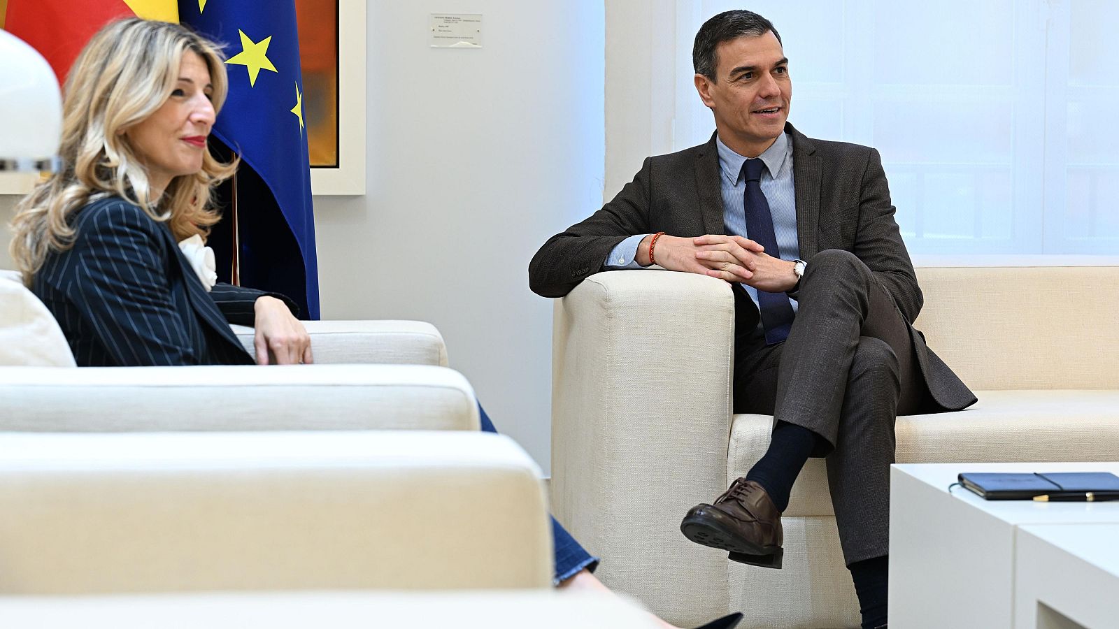 Pedro Sánchez y Yolanda Díaz durante su reunión en Moncloa este martes