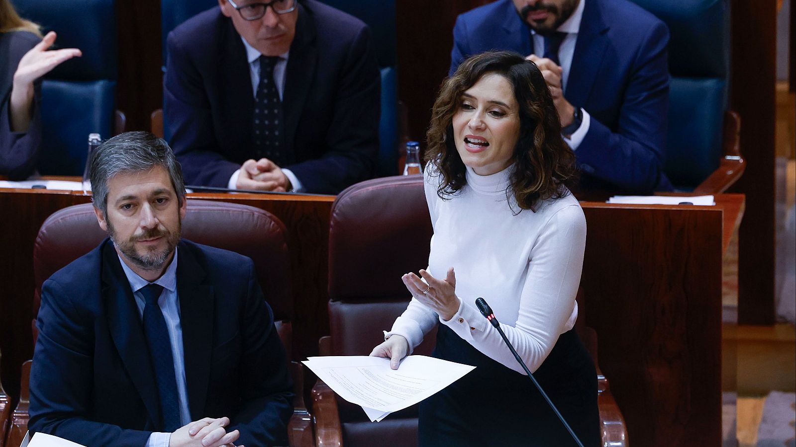 La presidenta de la Comunidad de Madrid, Isabel Díaz Ayuso, en la Asamblea de Madrid este jueves.