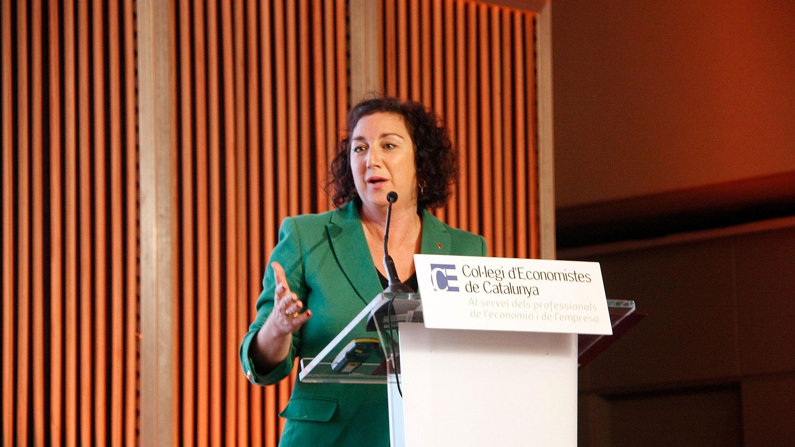 La consellera d'Economia, Alícia Romero, durant la Jornada dels Economistes  (ACN | Bernat Garcia)