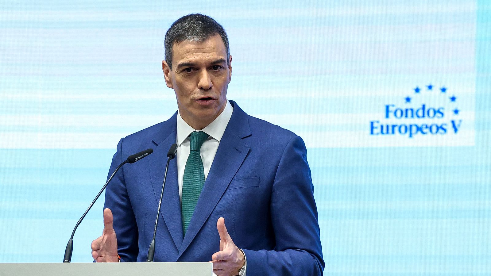El presidente del Gobierno, Pedro Sánchez, en un foro sobre los fondos europeos este viernes