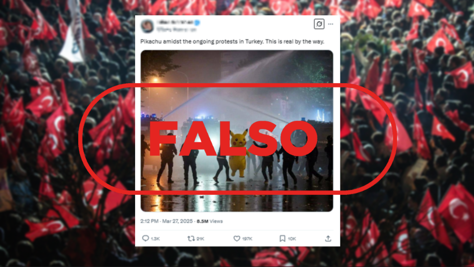 No es una persona disfrazada de Pikachu en Turquía, es falso