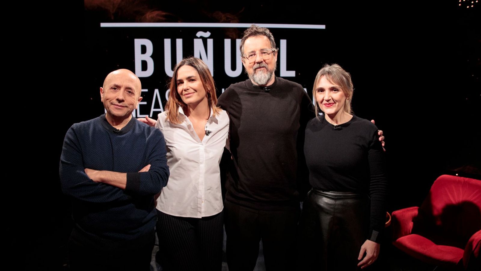 Elena S Sánchez, con los invitados al coloquio, Luis Alegre, Paco Plaza y Desirée de Fez