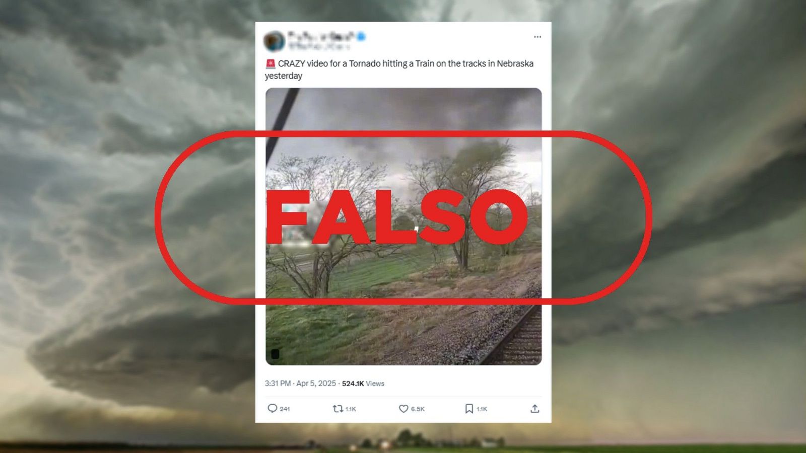 Este vídeo de un tornado dañando un tren en Nebraska no es actual