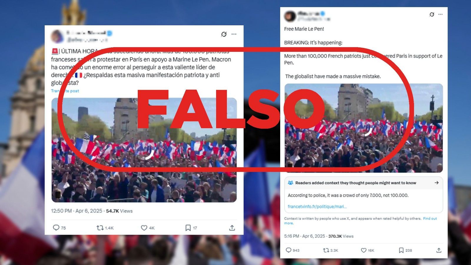 No hay "100.000 patriotas franceses" apoyando a Marine Le Pen