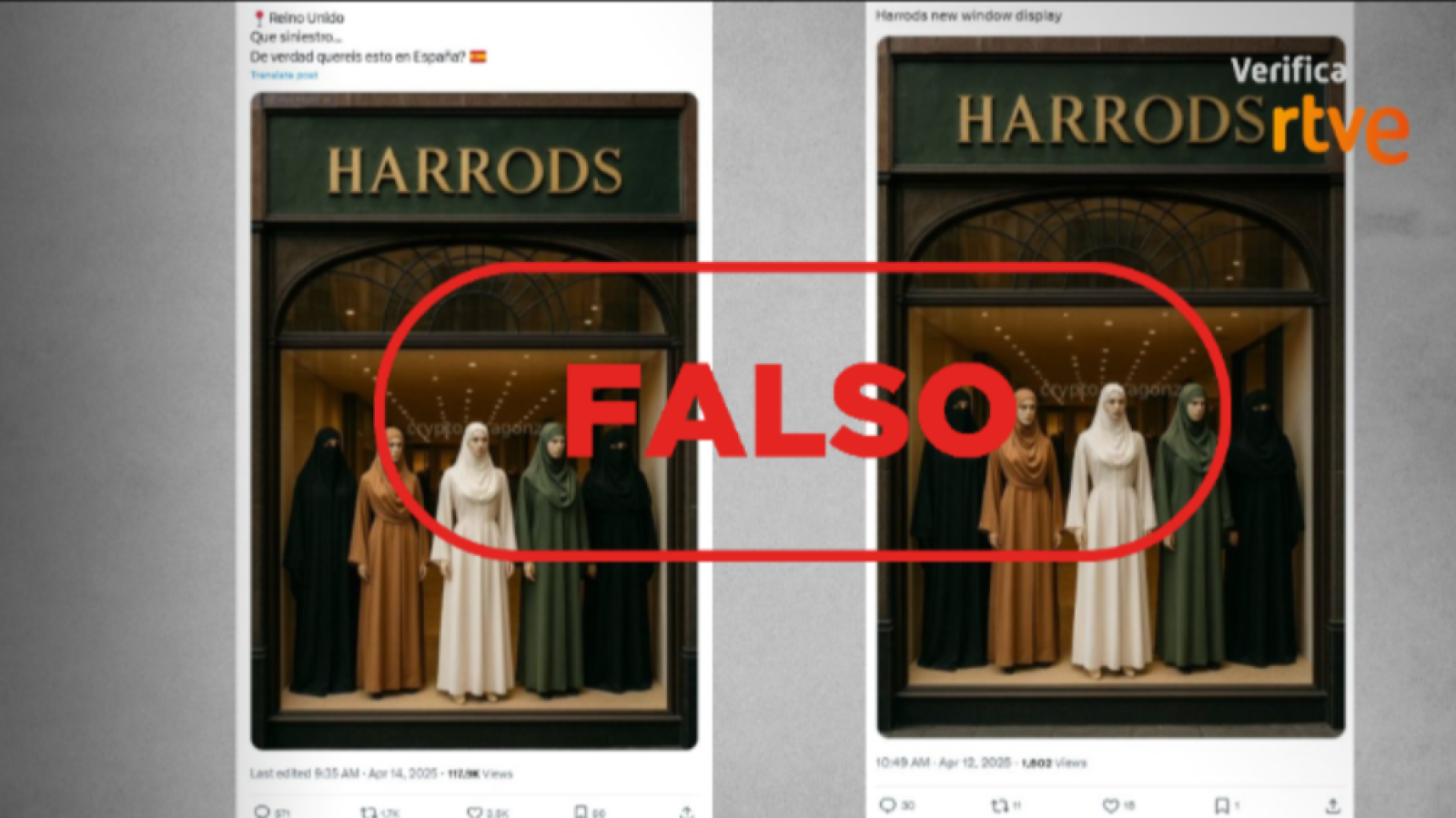 Esta foto de Harrods con maniquíes con hiyab y niqab es falsa