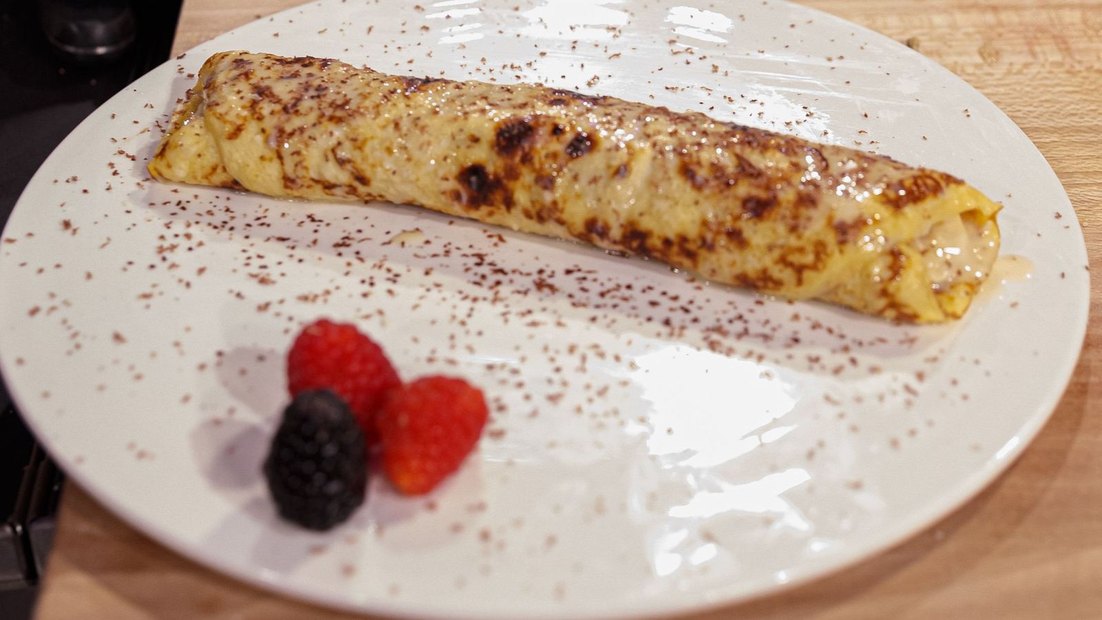 Receta de crepe de crema pastelera, plátano y chocolate blanco de Gabriela en MasterChef 12+1