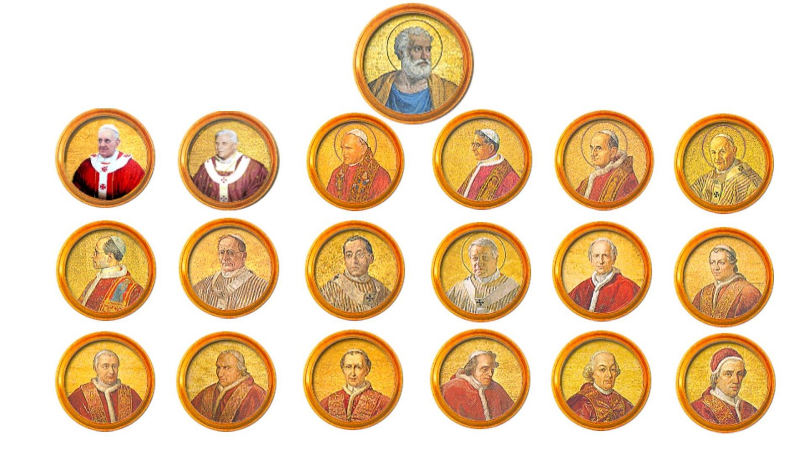 Medallones con retratos de los últimos papas de la Iglesia católica