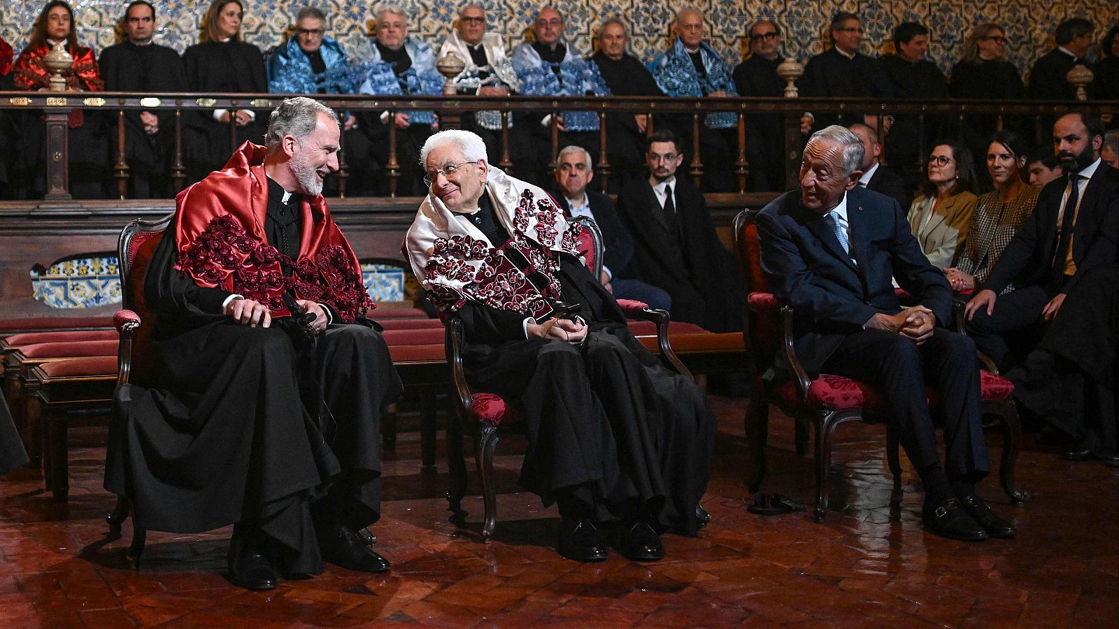 Felipe VI, Sergio Matarella y Marcelo Rebelo de Sousa en la Universidad de Coimbra, Portugal