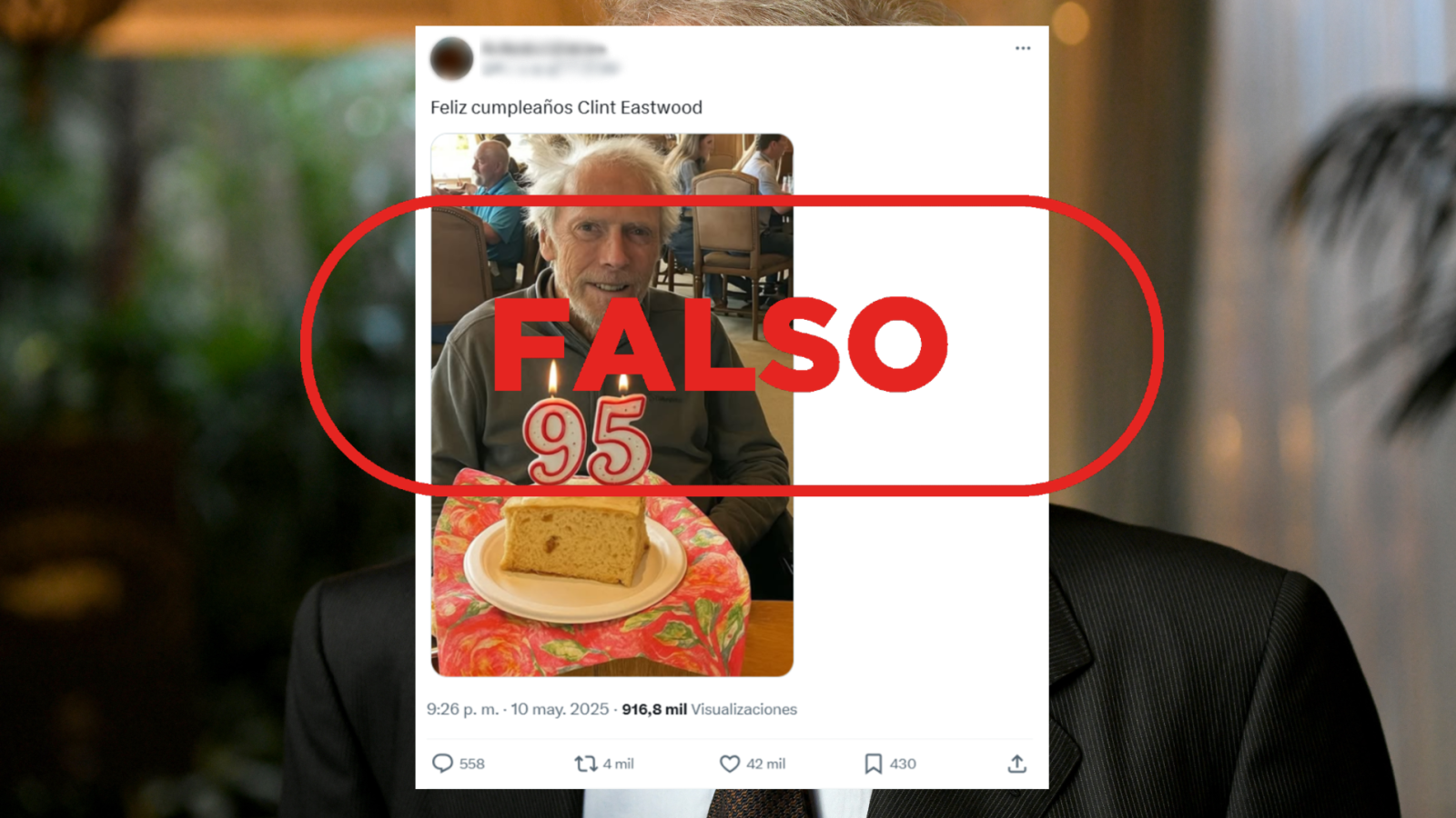 Esta foto de Eastwood celebrando su 95 cumpleaños es falsa